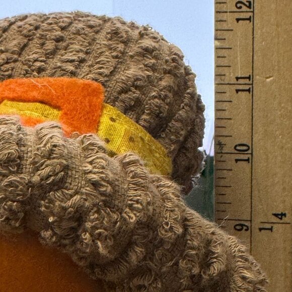 VTG Stuffed Thanksgiving Turkey Sitter in Overalls Holding Pumpkin Basket Crow - Picture 15 of 16